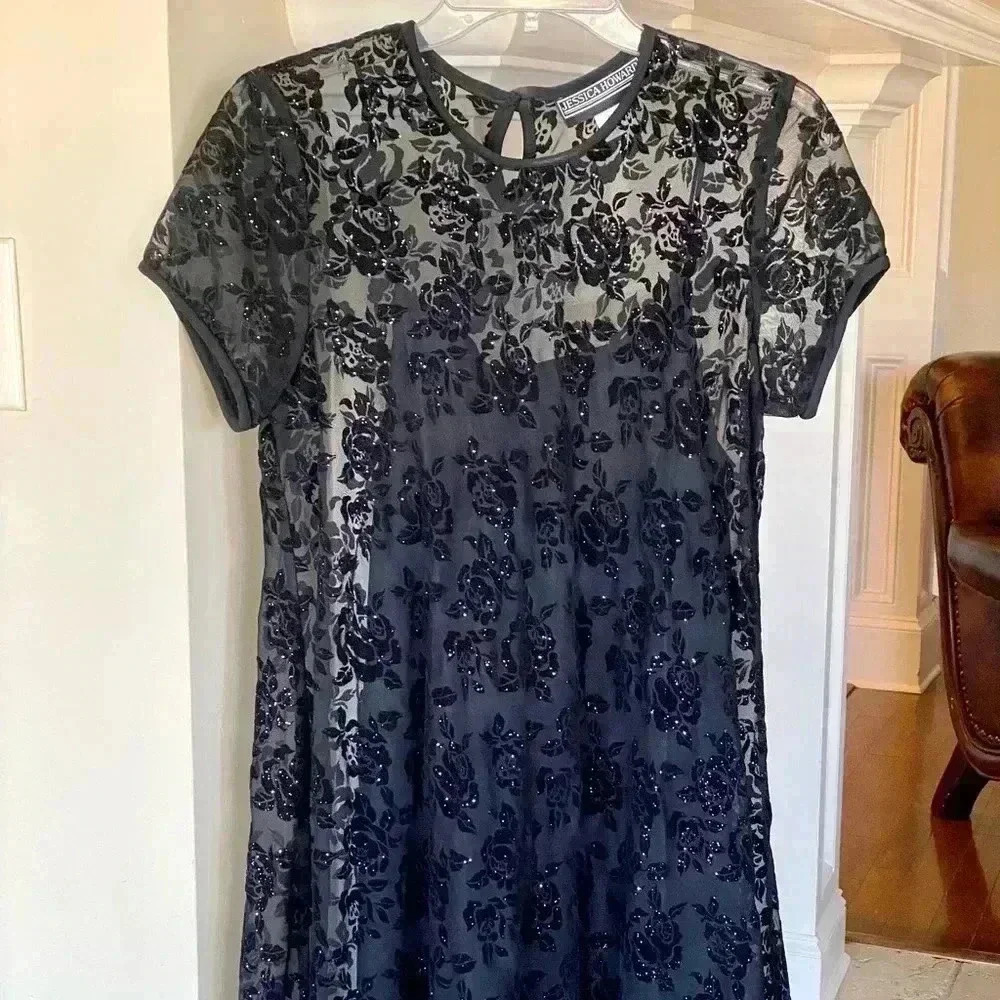 Vintage Jessica Howard black sheer short sleeve dress-size 8 - NWOT
